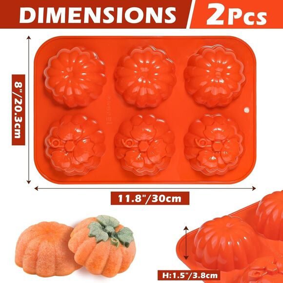 Pumpkin Silicone 3D Pumpkin Cake Pans Baking Molds 2 pc Halloween Thanksgiving - Picture 3 of 7